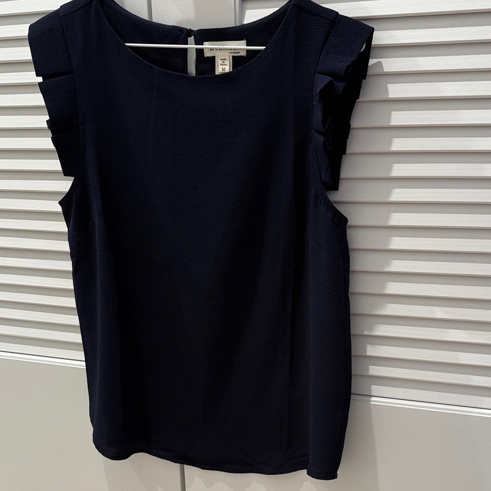 Monteau Midnight Blue Ruffle Sleeve Top